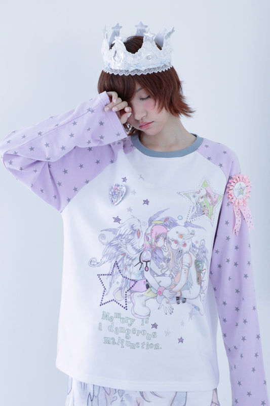 oliwabiu co-branded rhinestone star shoulder long sleeved hoodie