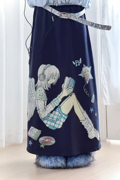 oooctopus co-branded Side-Zip Sweatshirt Long Skirt-navy