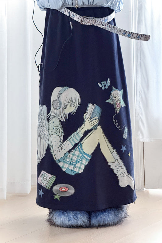 oooctopus co-branded Side-Zip Sweatshirt Long Skirt-navy