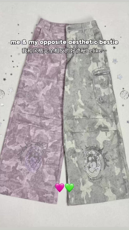 Cartoon Eye Rhinestone Parachute Pink Pants