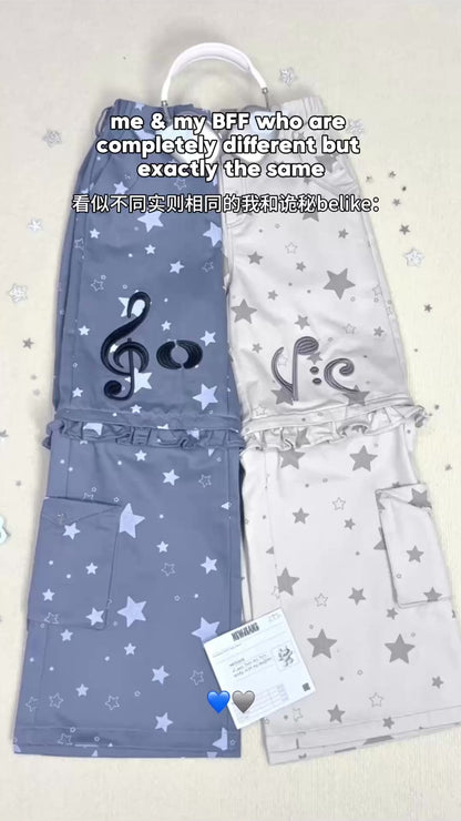Music Note & Star 2-in-1 Cargo Wide Leg Pants