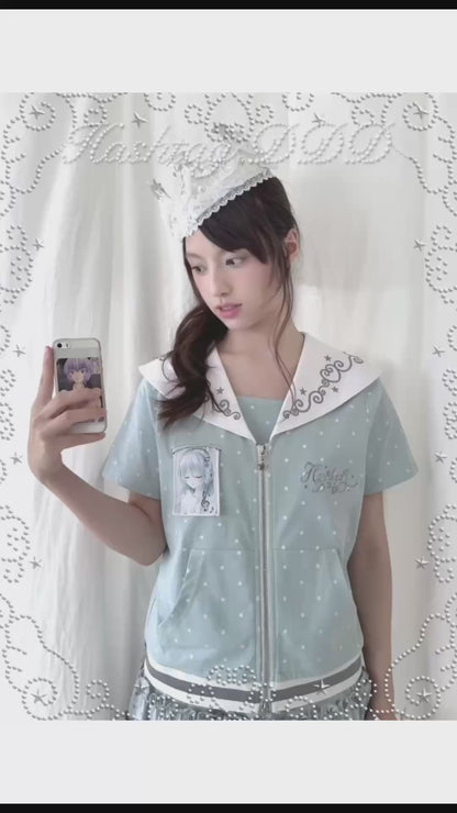 Sailor Style Short Sleeve Cardigan (2 Colors)