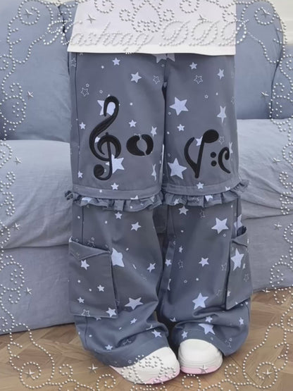 Music Note & Star 2-in-1 Cargo Wide Leg Pants