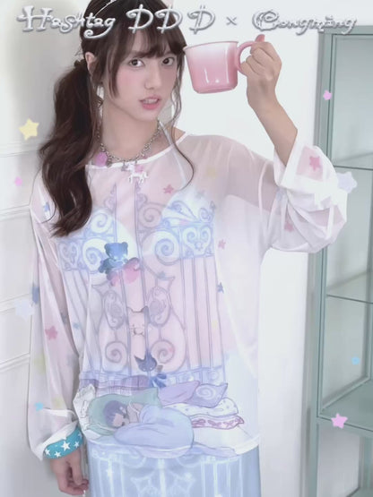congming co-branded Reversible Mesh Long Sleeve Cover-up Tee