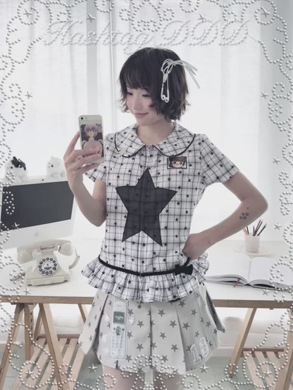 Star Check Peter Pan Collar Short Sleeve Shirt