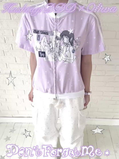 oliwabiu co-branded Star Print Short Sleeve Cardigan