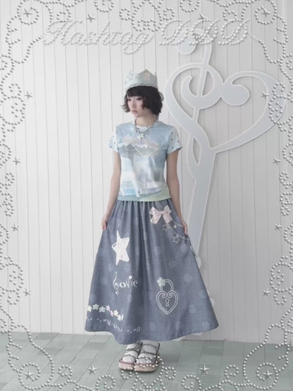 Reversible Faux Linen Polka Dot A-Line Maxi Skirt