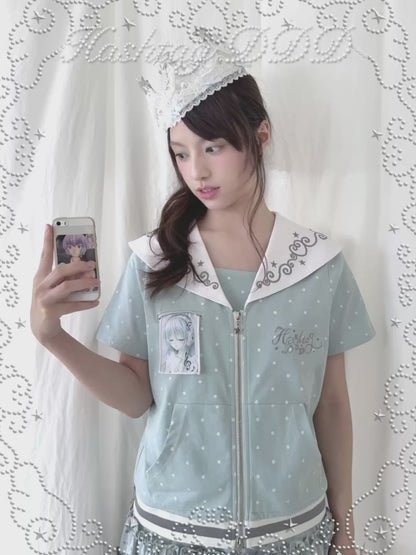 Sailor Style Short Sleeve Cardigan (2 Colors)
